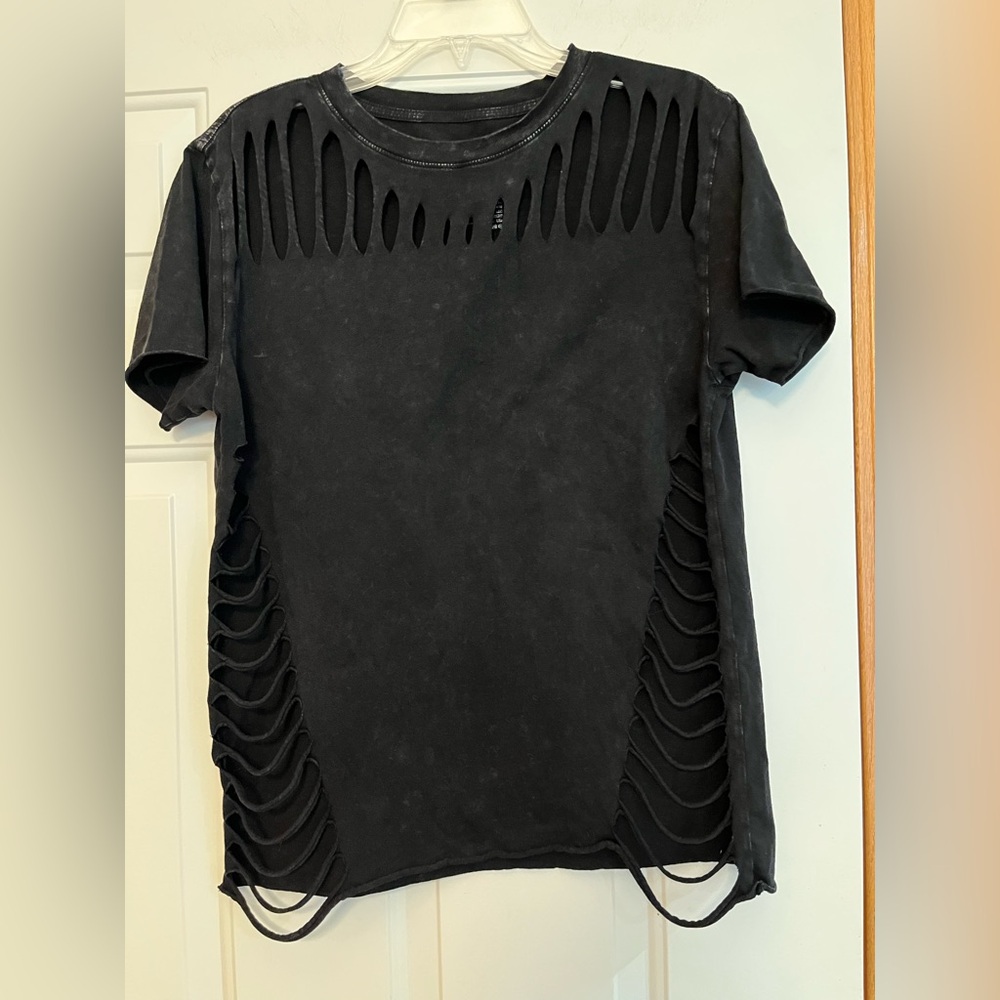 Affliction Standard Supply black washed raw edge goth tee shirt. Size medium - Picture 7 of 12